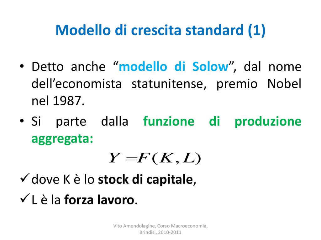 Corso Di Macroeconomia Lezione 12 La Teoria Della Crescita Economica